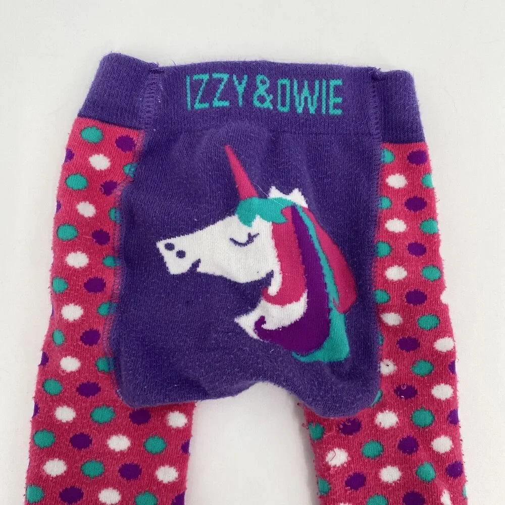 Izzy & Owie By Pavilion Stretch Polka Dot Unicorn Tight Leggings Pink 12-24M